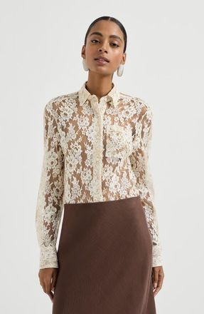 Brunello Cucinelli Flower jacquard lace shirt in Cream at Nordstrom, Size 3X-Large Eu