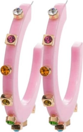 Smith & Co Womens Large City Girl Jewel Hoop Earrings In Pink Multicolor