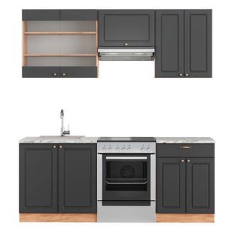 Vicco Mueble De Cocina Fame-line, Antracita Casa De Campo/roble Kraft Dorado, 200 Cm, Et M&aacute;rmol