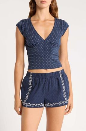 Florence By Mills Lace Trim T-Shirt in Navy Polka Dot at Nordstrom, Size Xx-Small
