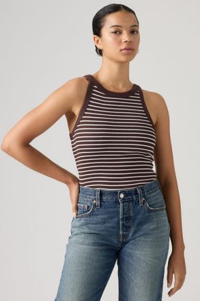 Levi's Essential Racer Tank Top - Donna - L - Marrone / May Stripe Java