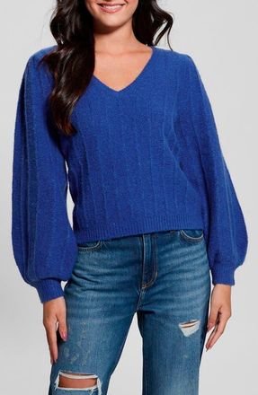 Guess Madeline Pointelle Detail Sweater in Surfing Blue at Nordstrom, Size X-Small