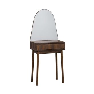 Sweeek Mueble tocador de madera espejo redondo, 60cm, nogal