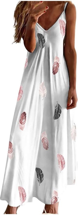 HOOUDO My Orders Delivery Womens Summer Maxi Dresses Strappy Boho Floral V Neck Casual Tank Dress Beach Cover Ups Bohemian Long Sundress Sale Items Un