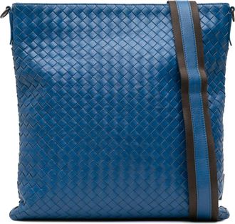Bottega Veneta Pre-owned Womens Woven Crossbody Bag Adjustable Strap - Blue Leather - One Size