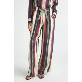 Christopher John Rogers Morris Stripe Crinkled Pants in Calla Lily Multi at Nordstrom, Size X-Small