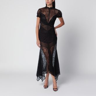 The Attico Abito midi nero in pizzo semitrasparente