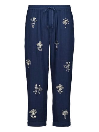 Baziszt embroidered-sketches trousers - Blue