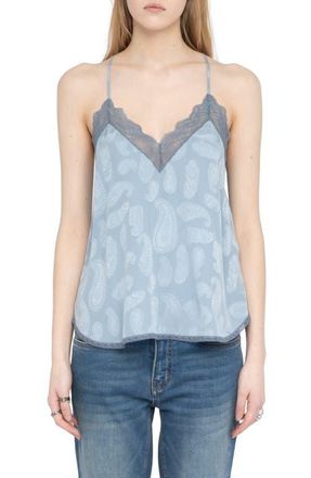 Zadig&Voltaire Christy Paisley Jacquard Silk Satin Camisole in Sky at Nordstrom, Size X-Small