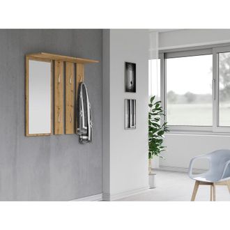 Hucoco Reggy - Perchero De Pared + Espejo Grande - 6 Ganchos Dobles - Estante - Mueble De Entrada - 85x82x15cm