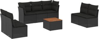 vidaXL Set De Sof&aacute;s De Jard&iacute;n 8 Piezas Y Cojines Rat&aacute;n Sint&eacute;tico Negro Vidaxl