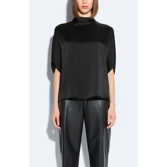 Sally Lapointe Satin Cape Tee in Black at Nordstrom, Size X-Small
