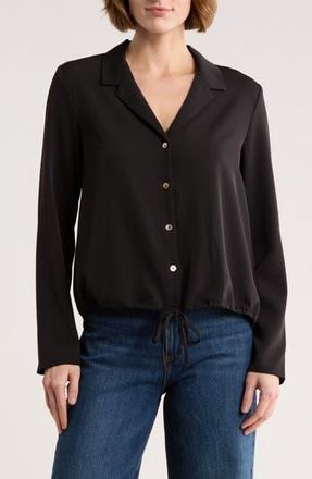 Melloday Long Sleeve Drawstring Hem Button-Up Shirt in Black at Nordstrom Rack, Size X-Small