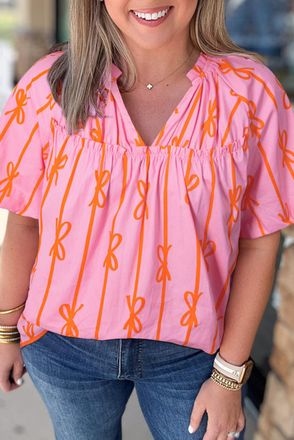 Azura Exchange Strikprint Korte Mouwen Blouse