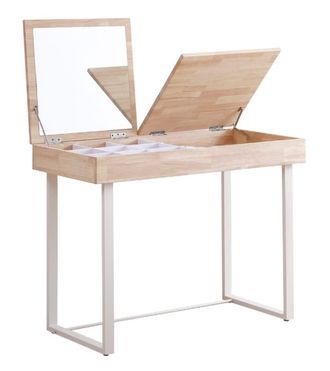 Home Heavenly Tocador con espejo abatible madera y patas metal blancas