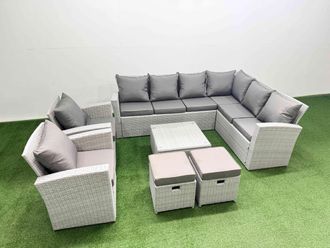 Fimous Rattan Garden Outdoor Furniture Set 10 Seater Rattan Garden Sofa Sets in Light Grey
