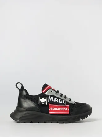 Dsquared2 Boys Low-Top Leather and Mesh Sneakers with Contrast Logo