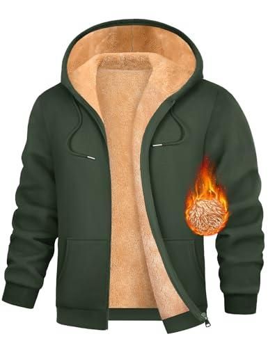 Sweats Homme Polaire Sweat à Capuche Veste avec Zippée Hiver Chaud Épaisse Sherpa Manches Longues Manteaux Poche Zippée Blouson Thermique Casual Travail Sport