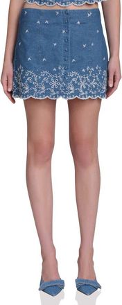 Avec Les Filles Embroidered Scallop Denim Miniskirt in Needle Blue at Nordstrom, Size 10