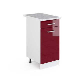 Vicco Mueble Bajo De Cocina R-line, Rojo Burdeos Alto Brillo, 40 Cm, Et M&aacute;rmol Vicco