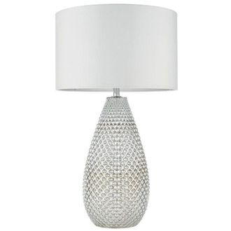 Loops Modern Textured Table Lamp Chrome Glass Base & White Shade Bedside Feature Light