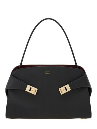 Ferragamo Hug Sh S Black Calf Leather Handbag