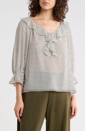 Max Studio Ruffle Front Floral Top in Ivory/Black Game Dot at Nordstrom Rack, Size X-Small