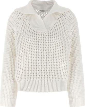 Brunello Cucinelli Openwork Sweater Maglioni Beige-Donna