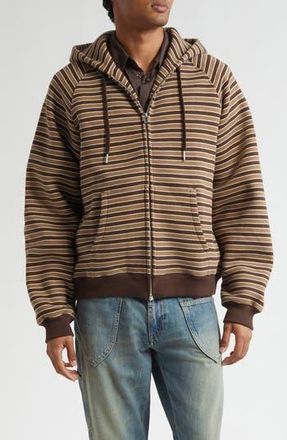 Stockholm Surfboard Club Ace Stripe Raglan Sleeve Zip Hoodie in Brown at Nordstrom Rack, Size Large