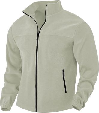 Generic Mens Sherpa Fuzzy Jacket Long Sleeve Thermal Coat Warm Winter Outwear Casual Zip Up Cardigan Jacket With Beige Large