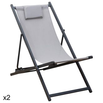 Happy Garden Lote de 2 hamacas reclinables de textileno gris y aluminio antracita