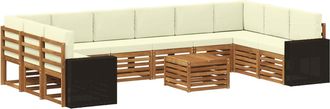 vidaXL Conjunto De Sof&aacute;s De Exterior 11 Uds. Natural Y Crema Poli&eacute;ster Vidaxl