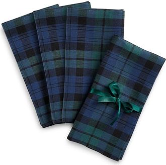 Solino Home Linen Dinner Napkins Set of 4, 20 x 20 Inch for Dining Table, Holiday and Everyday Table Decor - Blackwatch Plaid in Blue And Green at