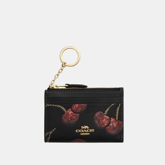 Coach Womens Mini Skinny Id Case With Cherry Print - Black Leather - One Size