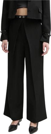 Isabelle Blanche Broek met Plooi en Gespdetail - Dames - Wijde Broeken - Zwart - XS - Katoen - Broeken