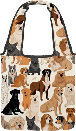 Generic Different Breeds of Dog Reversible Canvas Shoulder Tote - Double-Sided Print, 12oz Cotton, 27cm Drop, Fold-Flat Bag for Travel, Shopping, Street Outin