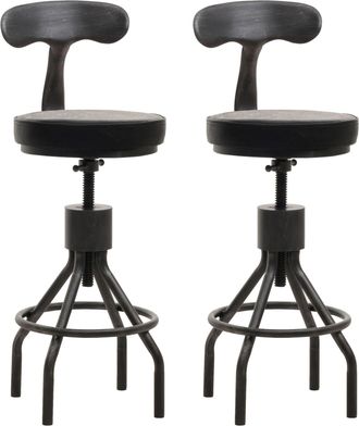 Hhg Hhg - Juego De 2 Taburetes De Bar 968, Taburete De Bar, Reposapi&eacute;s Giratorio Regulable En Altura, Acero Industrial Imitaci&oacute;n Piel, Negro