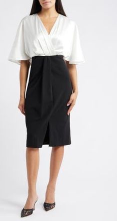 Eliza J Flutter Sleeve Midi Dress in Black Ivory at Nordstrom Rack, Size 10