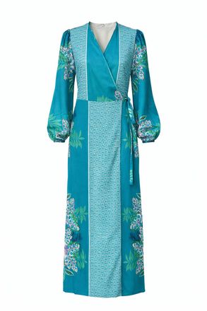 M&oacute;veis Conquista Lange wikkeljurk met bloemen- en geometrische print in turquoise tinten