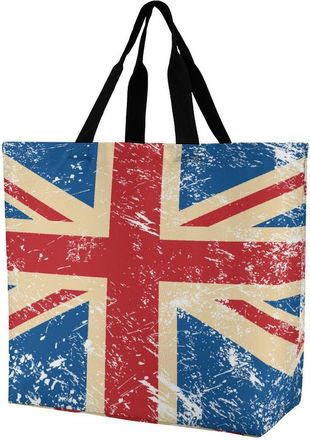 Generic Uk Vintage Flag Reusable Shopping Bags Large Capacity Grocery Bag Heavy Duty Tote for Women 40x40x16cm