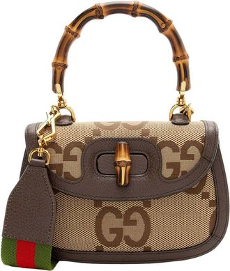 Gucci Brown Jumbo Gg Canvas Bamboo 1947 Small Top Handle (Authentic Pre-Loved)