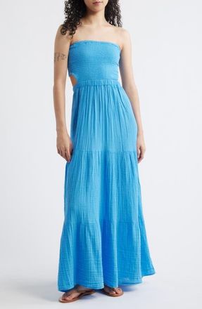 Rip Curl Premium Surf Strapless Cutout Maxi Dress in Azure Blue at Nordstrom, Size X-Large