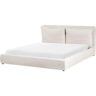 Beliani Cama De Agua Moderna De Tela 180 X 200 Cm Cabecero Tapizado Y Acolchado Beige Claro Bajonna