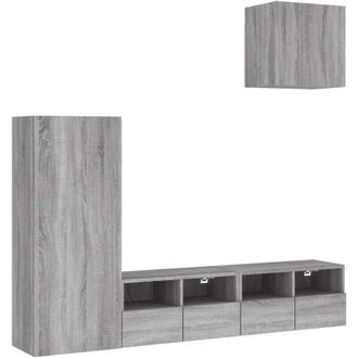 vidaXL Muebles De Tv De Pared 4 Pzas Madera De Ingenier&iacute;a Gris Sonoma Vidaxl