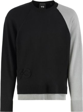 Yohji Yamamoto Truien & Vesten, Heren, Zwart, S, Polyester, Geborduurd Logo Crew-neck Sweater