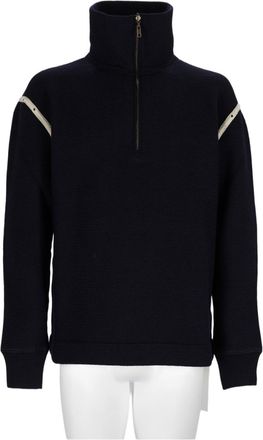 Maison Margiela Blue High-Collar Elbow Patch Wool Sweater