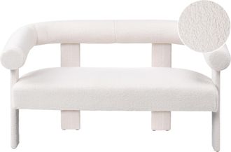 Beliani Sof&aacute; 2 Plazas De Sala De Estar Retro Tapicer&iacute;a De Boucl&eacute; Patas Tapizadas Blanco Crema Ilbro