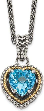 Diamond2Deal Sterling Silver with 14K Accent Blue Topaz Heart Pendant Necklace