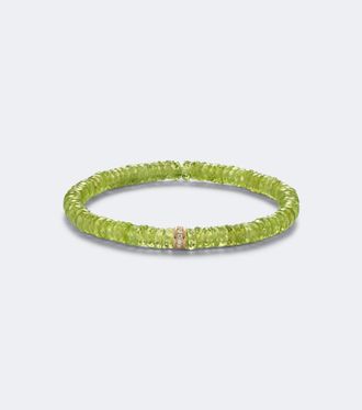 Sydney Evan 14kt gold beaded bracelet with peridot and diamonds