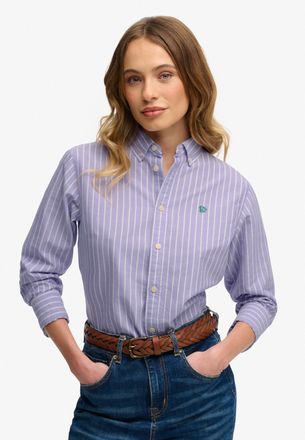 Superdry Hemdbluse SUPERDRY SLIM OXFORD BD L/S SHIRT, Damen, Gr. XL, fresh lavender, wei&szlig;, Web, Obermaterial: 100% Baumwolle, gestreift, slim fit normal, Mansc